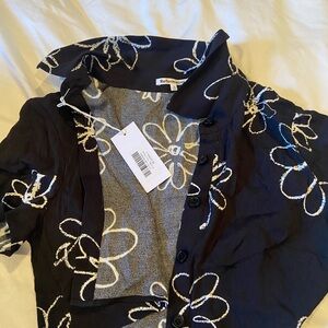 Reformation Black and White Floral Blouse (cropped)